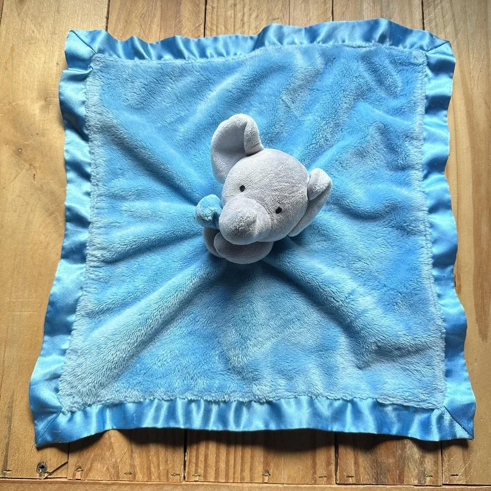 2015 Carters Grey Blue Elephant Satin Security Blanket Rattle Plush Baby Toy